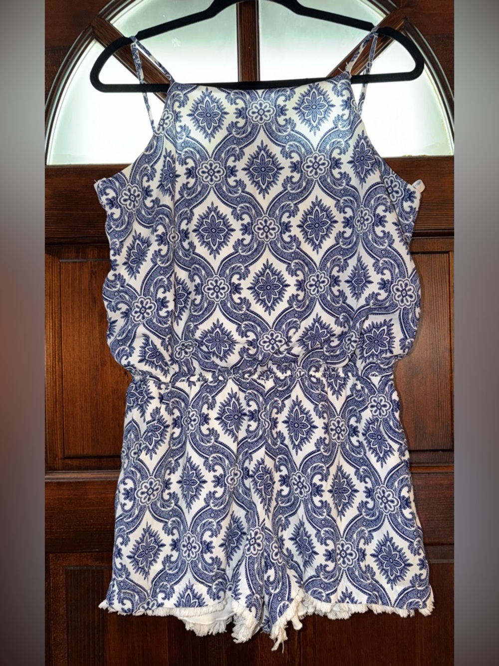 Bisou Bisou Blue & White Printed Camisole Romper